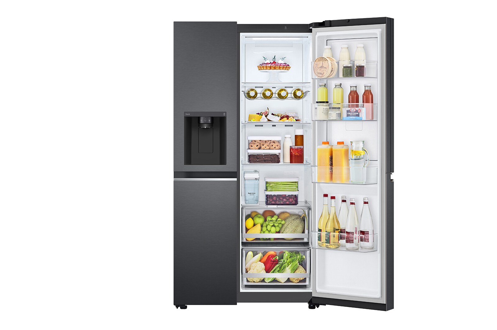 LG 635L Door in Door™ Side by Side (Matte Black Stainless Steel), Energiklasse E, Vand-/isdispenser uden vandtilkobling, Smart Diagnosis™ med Wi-Fi, GSJV71MCLE