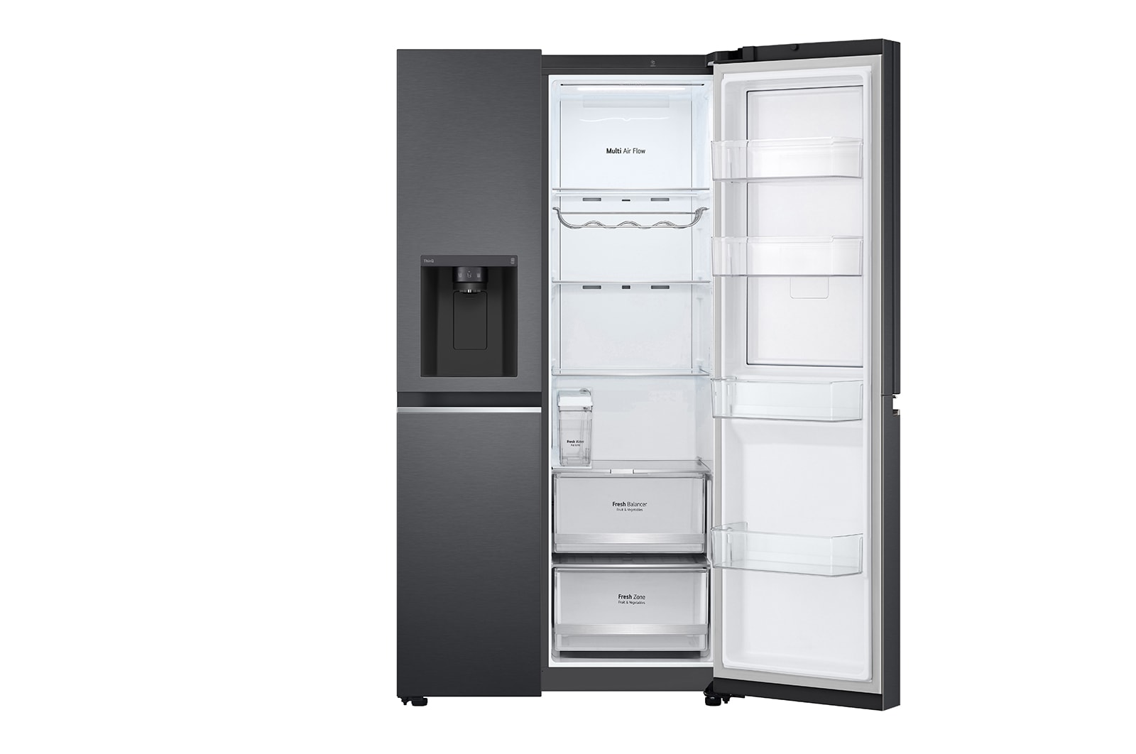 LG 635L Door in Door™ Side by Side (Matte Black Stainless Steel), Energiklasse E, Vand-/isdispenser uden vandtilkobling, Smart Diagnosis™ med Wi-Fi, GSJV71MCLE