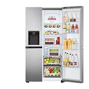 LG 635L Door in Door™ Side by Side (Shiny Steel), Energiklasse E, Vand-/isdispenser uden vandtilkobling, Smart Diagnosis™ med Wi-Fi, GSJV71PZLE