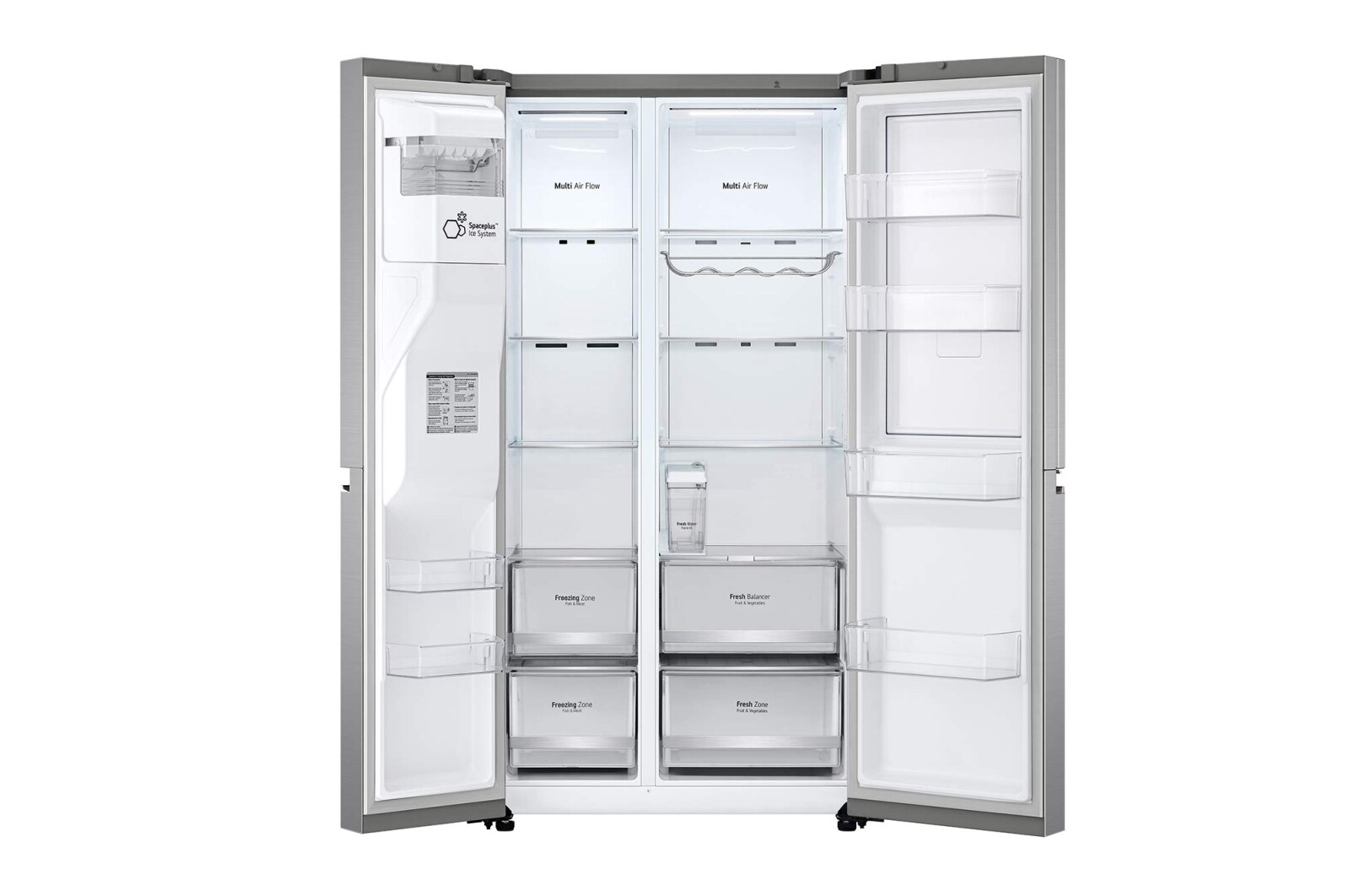 LG 635L Door in Door™ Side by Side (Shiny Steel), Energiklasse E, Vand-/isdispenser uden vandtilkobling, Smart Diagnosis™ med Wi-Fi, GSJV71PZLE