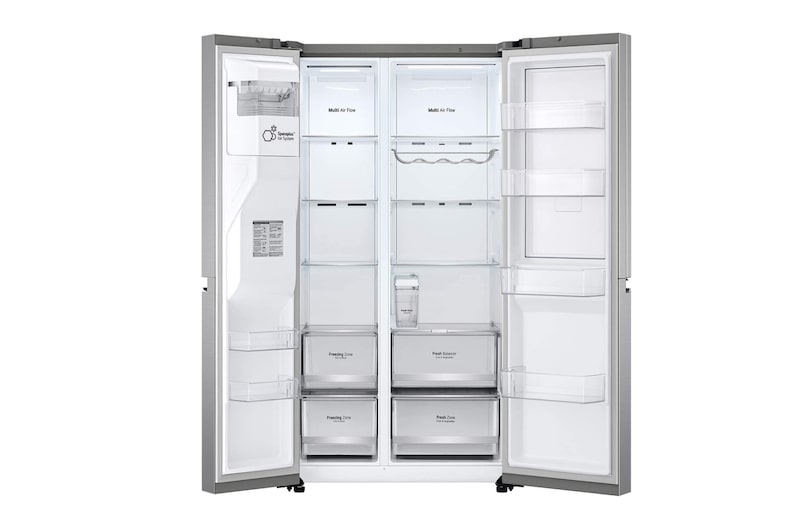 LG 635L Door in Door™ Side by Side (Shiny Steel), Energiklasse E, Vand-/isdispenser uden vandtilkobling, Smart Diagnosis™ med Wi-Fi, GSJV71PZLE