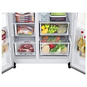 LG 635L Door in Door™ Side by Side (Shiny Steel), Energiklasse E, Vand-/isdispenser uden vandtilkobling, Smart Diagnosis™ med Wi-Fi, GSJV71PZTE