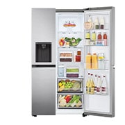 LG 635L Door in Door™ Side by Side (Shiny Steel), Energiklasse E, Vand-/isdispenser uden vandtilkobling, Smart Diagnosis™ med Wi-Fi, GSJV71PZTE