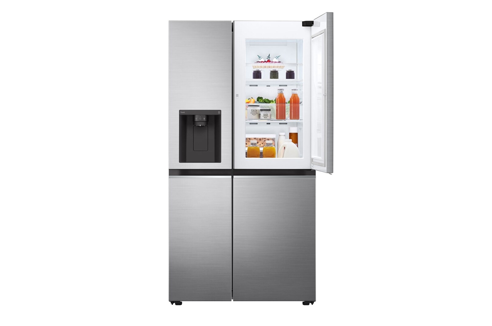 LG 635L Door in Door™ Side by Side (Shiny Steel), Energiklasse E, Vand-/isdispenser uden vandtilkobling, Smart Diagnosis™ med Wi-Fi, GSJV71PZTE