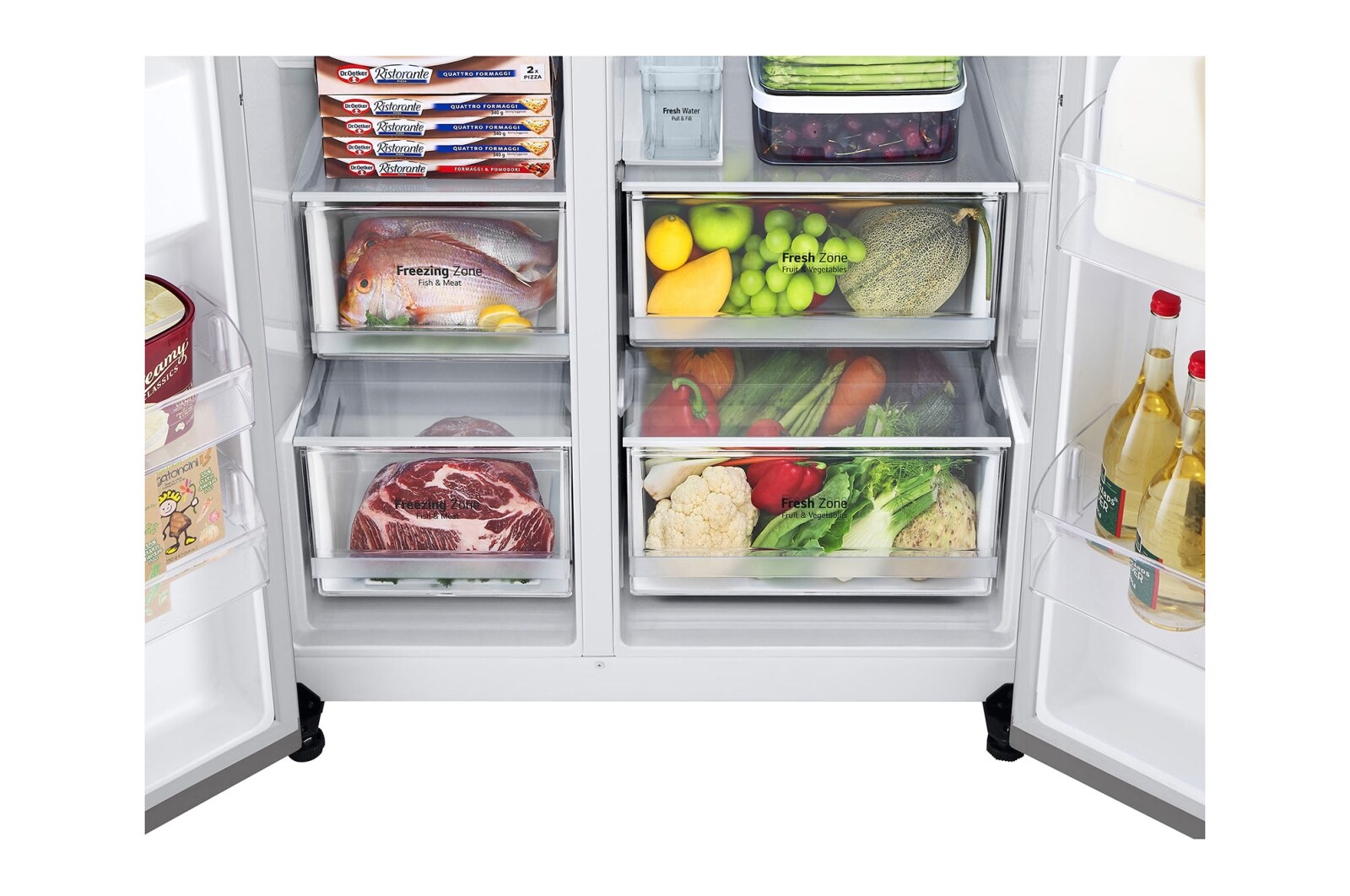 LG 635L Door in Door™ Side by Side (Shiny Steel), Energiklasse E, Vand-/isdispenser uden vandtilkobling, Smart Diagnosis™ med Wi-Fi, GSJV71PZTE