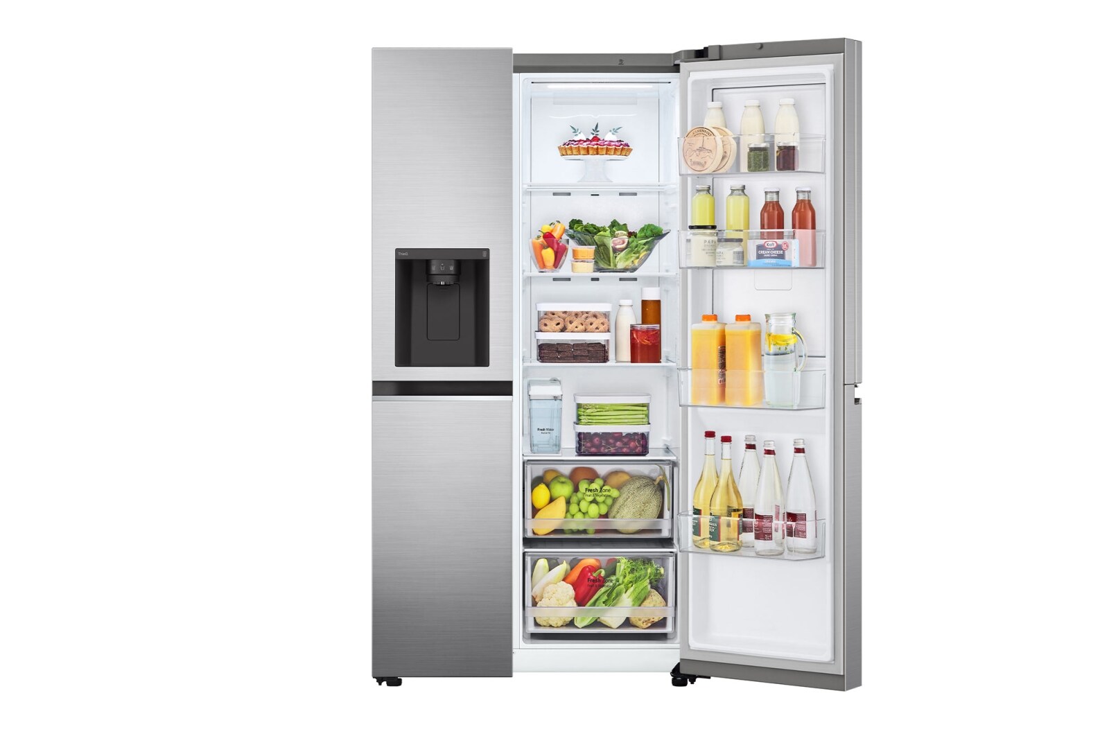 LG 635L Door in Door™ Side by Side (Shiny Steel), Energiklasse E, Vand-/isdispenser uden vandtilkobling, Smart Diagnosis™ med Wi-Fi, GSJV71PZTE