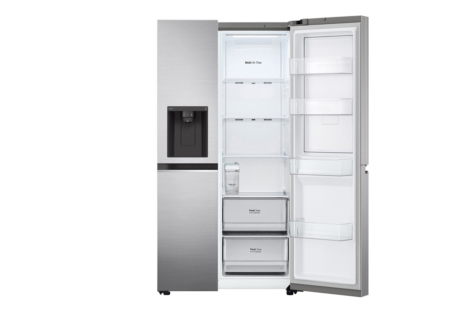 LG 635L Door in Door™ Side by Side (Shiny Steel), Energiklasse E, Vand-/isdispenser uden vandtilkobling, Smart Diagnosis™ med Wi-Fi, GSJV71PZTE