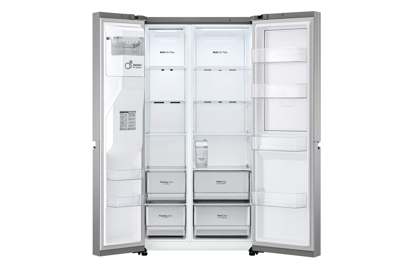 LG 635L Door in Door™ Side by Side (Shiny Steel), Energiklasse E, Vand-/isdispenser uden vandtilkobling, Smart Diagnosis™ med Wi-Fi, GSJV71PZTE