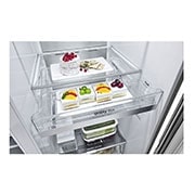LG  635L Door in Door™ Side by Side (Shiny Steel), Energiklasse E, Vand-/isdispenser uden vandtilkobling, Smart Diagnosis™ med Wi-Fi, GSJV91PZAE