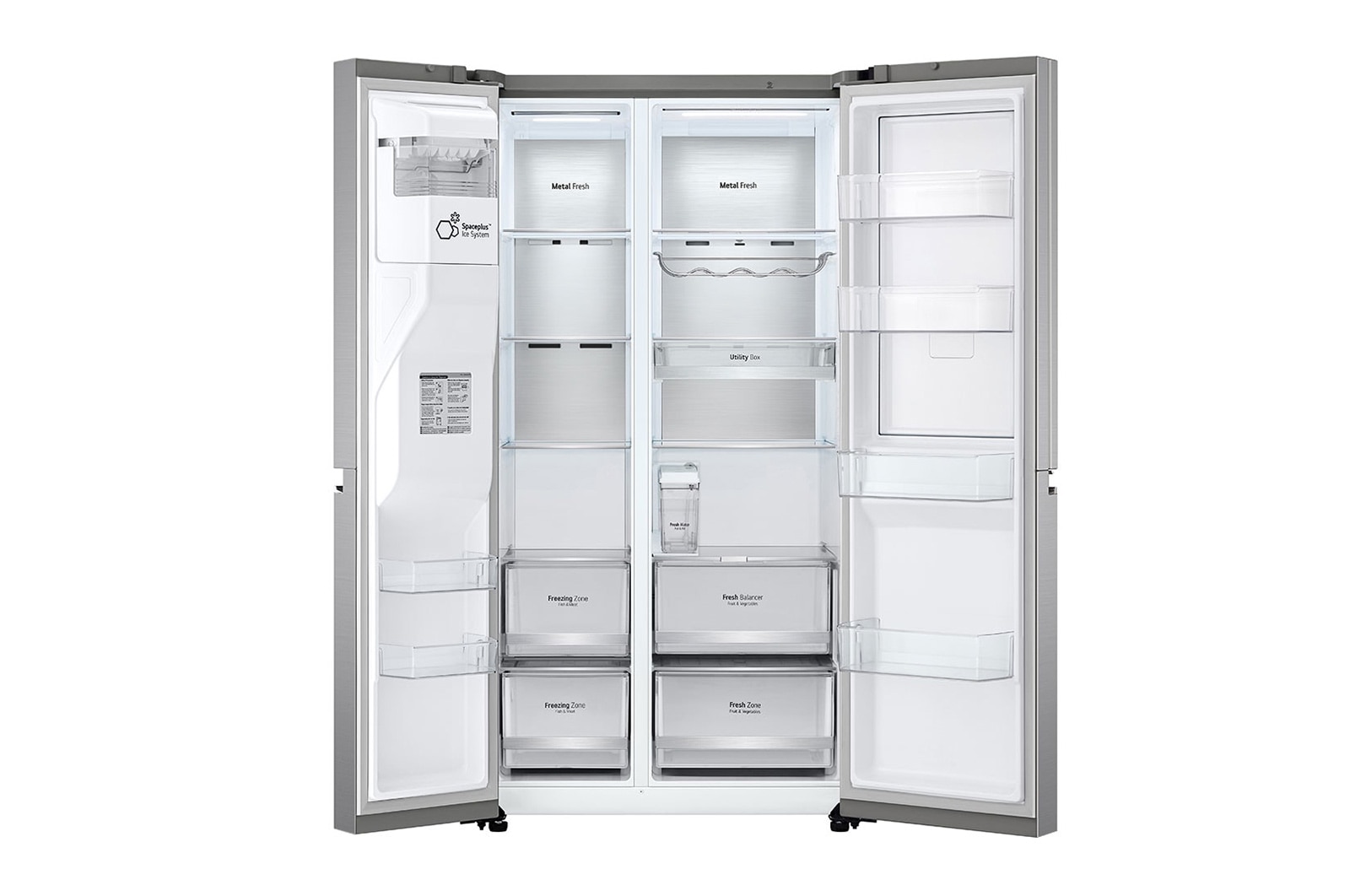 LG  635L Door in Door™ Side by Side (Shiny Steel), Energiklasse E, Vand-/isdispenser uden vandtilkobling, Smart Diagnosis™ med Wi-Fi, GSJV91PZAE