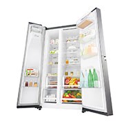 LG 625L Side by Side (Shiny Steel) - Energiklasse E, Vand-/isdispenser med vandtilkobling og Smart Diagnosis™ med Wi-Fi, GSL460ICEE