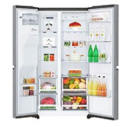 LG 625L Side by Side (Shiny Steel) - Energiklasse E, Vand-/isdispenser med vandtilkobling og Smart Diagnosis™ med Wi-Fi, GSL460ICEE