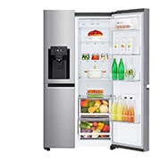 LG 625L Side by Side (Shiny Steel) - Energiklasse E, Vand-/isdispenser med vandtilkobling og Smart Diagnosis™ med Wi-Fi, GSL460ICEE