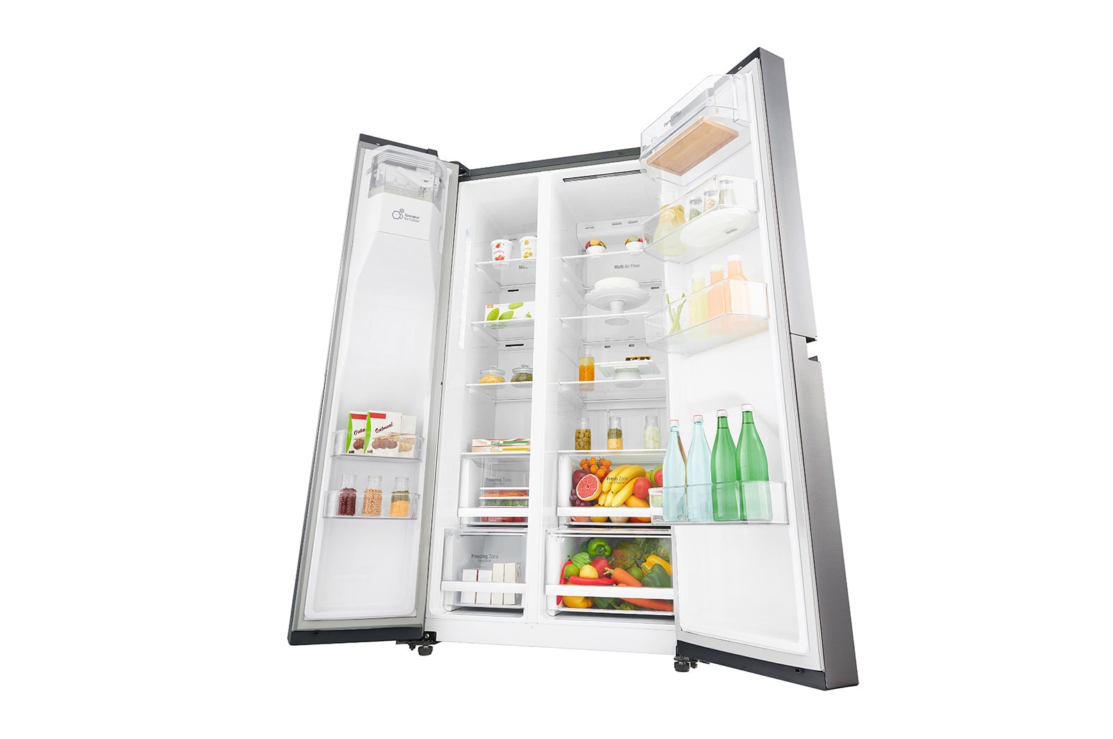 LG 625L Side by Side (Shiny Steel) - Energiklasse E, Vand-/isdispenser med vandtilkobling og Smart Diagnosis™ med Wi-Fi, GSL460ICEE