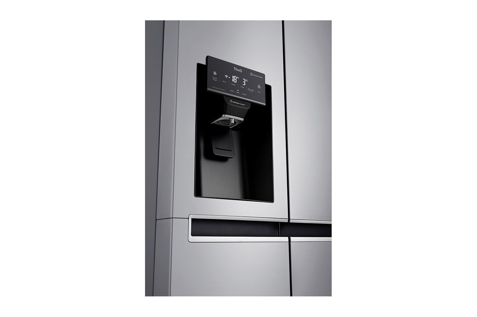 LG 625L Side by Side (Shiny Steel) - Energiklasse E, Vand-/isdispenser med vandtilkobling og Smart Diagnosis™ med Wi-Fi, GSL460ICEE