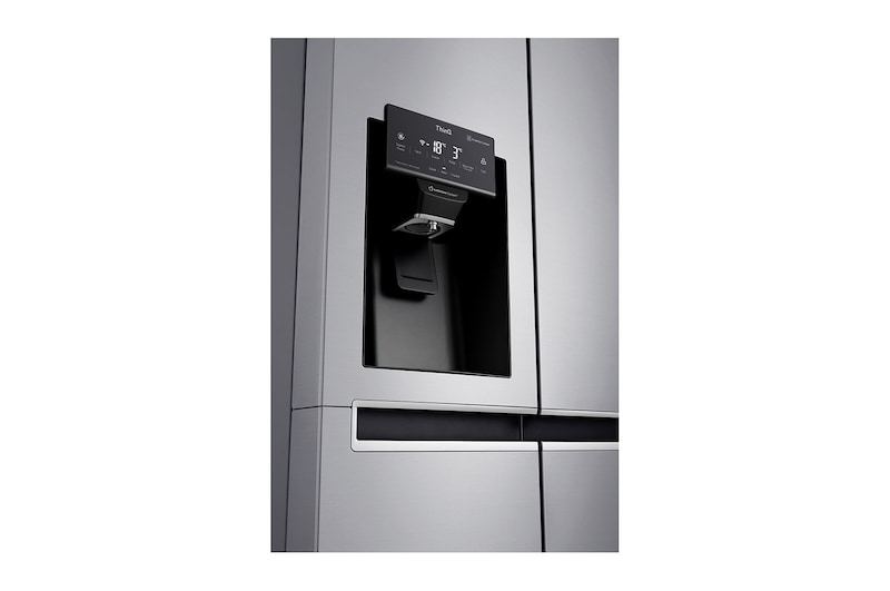 LG 625L Side by Side (Shiny Steel) - Energiklasse E, Vand-/isdispenser med vandtilkobling og Smart Diagnosis™ med Wi-Fi, GSL460ICEE