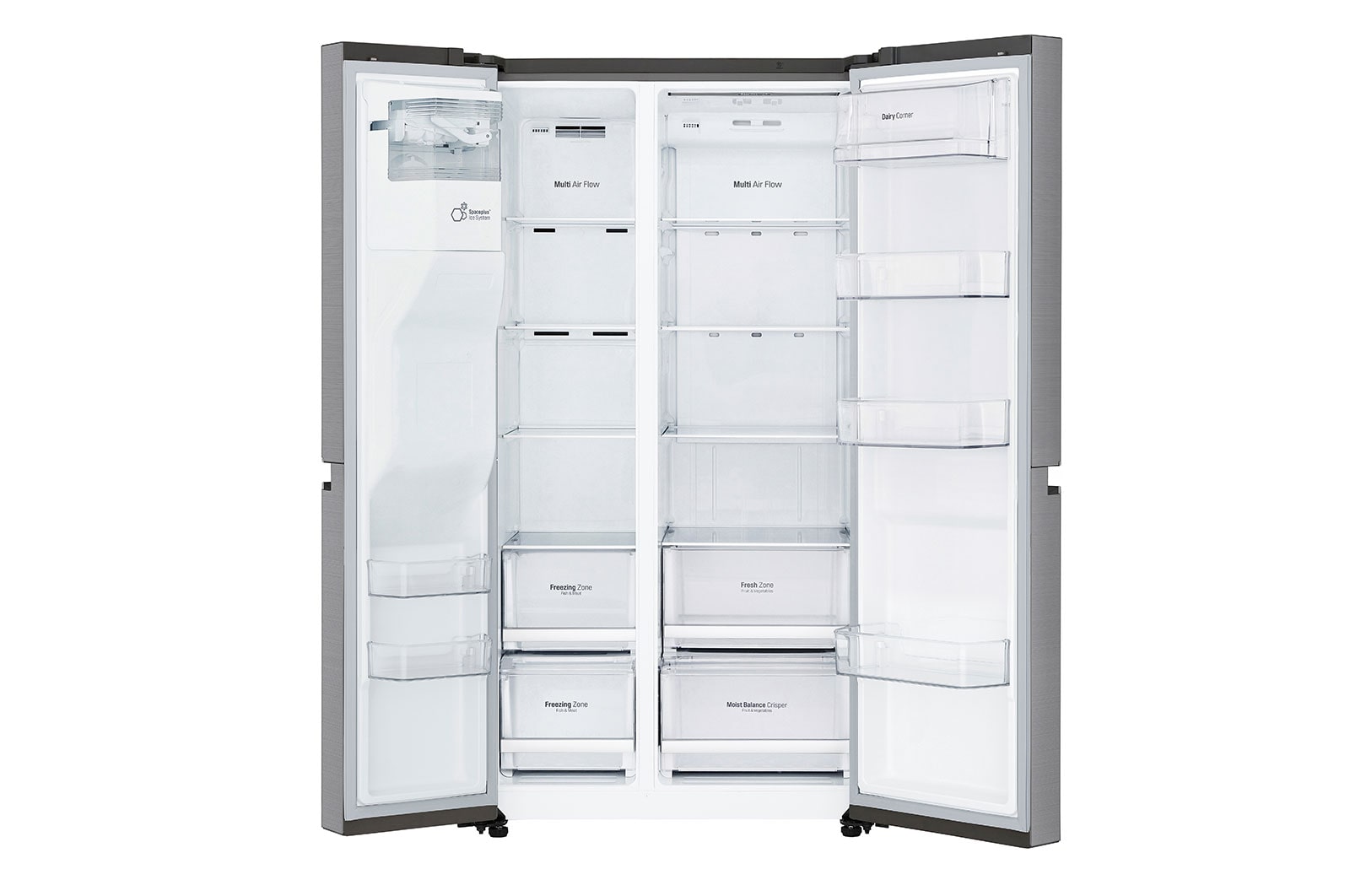 LG 625L Side by Side (Shiny Steel) - Energiklasse E, Vand-/isdispenser med vandtilkobling og Smart Diagnosis™ med Wi-Fi, GSL460ICEE