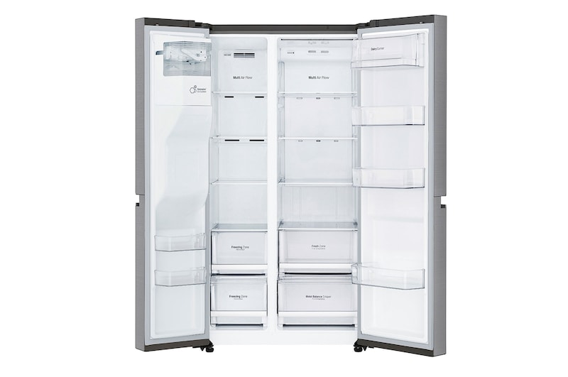 LG 625L Side by Side (Shiny Steel) - Energiklasse E, Vand-/isdispenser med vandtilkobling og Smart Diagnosis™ med Wi-Fi, GSL460ICEE