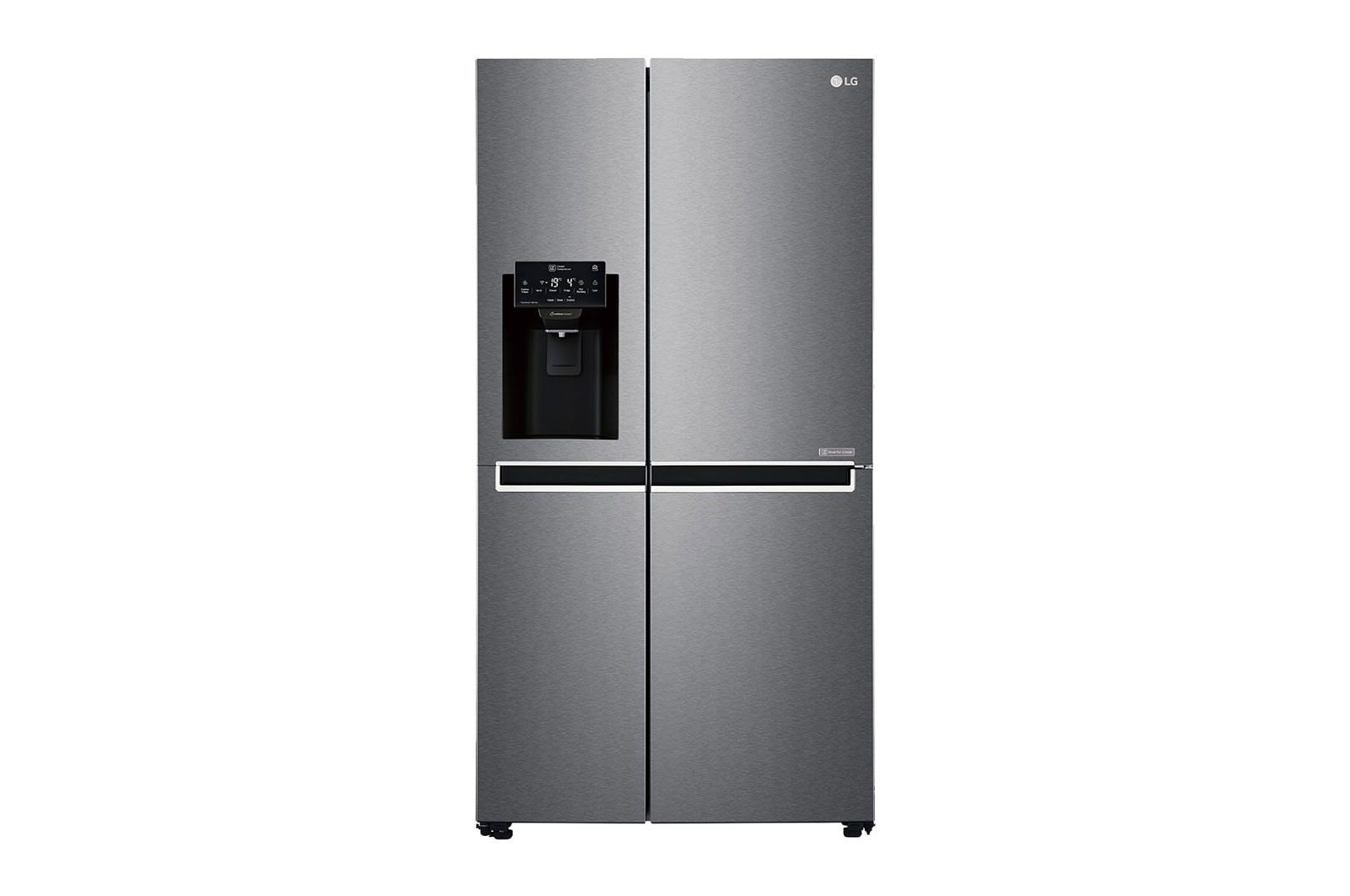 Visning forfra af 625L Side by Side (mørkegrå) - Is og vand dispenser Energiklasse F Vand-/isdispenser uden vandtilkobling, Smart Diagnosis™ med wifi GSL471ICEZ