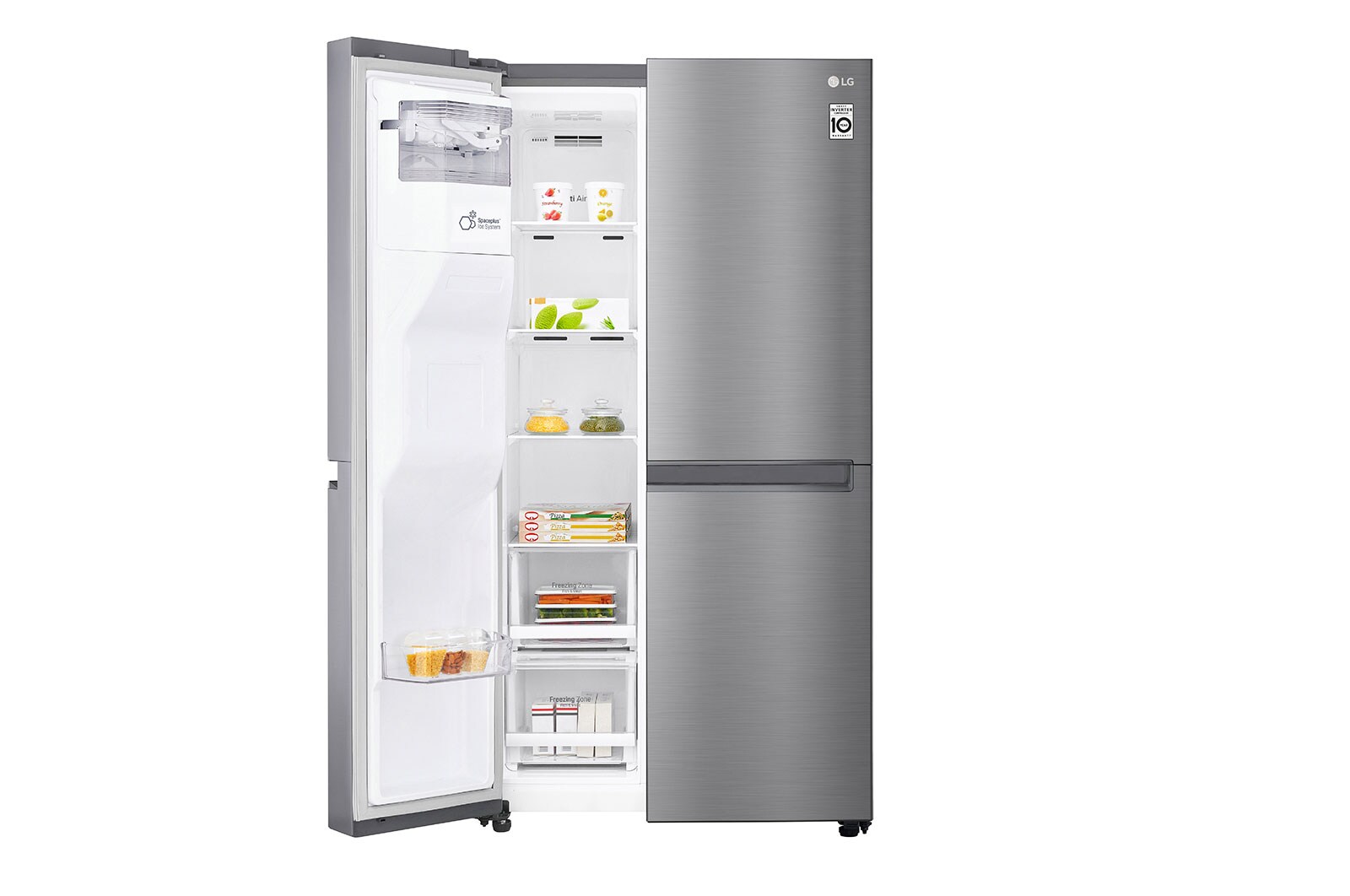 LG 625L Side by Side (Shiny Steel) - Energiklasse F, Vand-/isdispenser med vandtilkobling og Smart Diagnosis™ , GSL480PZXV