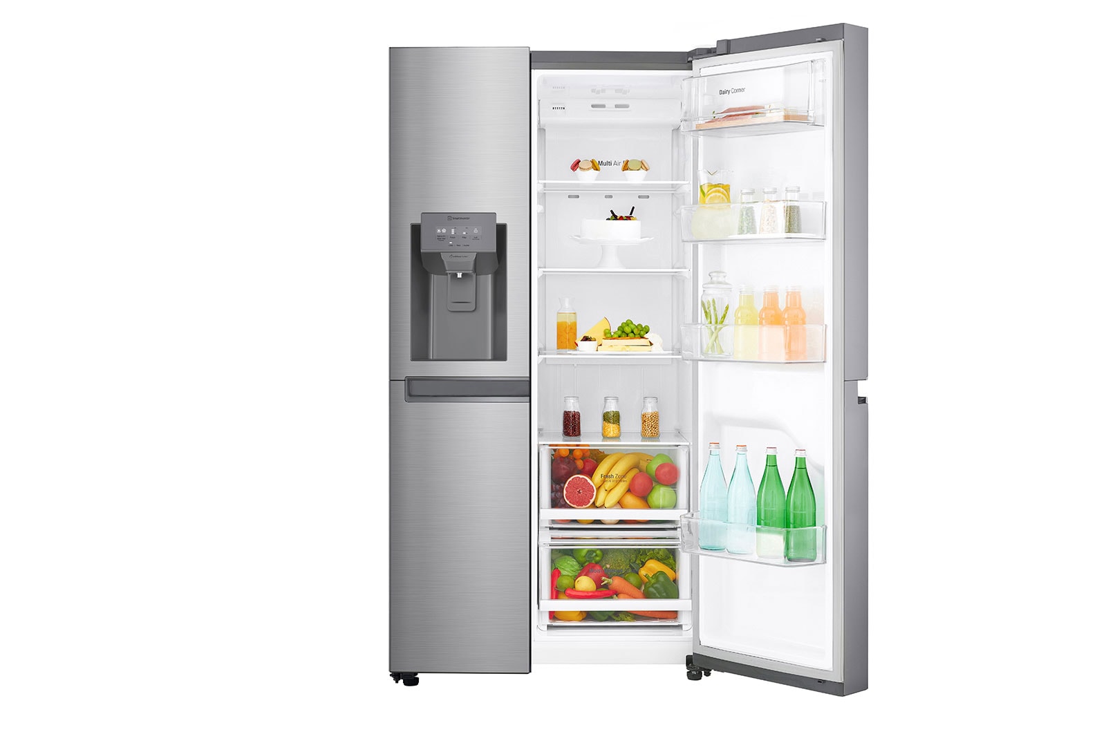 LG 625L Side by Side (Shiny Steel) - Energiklasse F, Vand-/isdispenser med vandtilkobling og Smart Diagnosis™ , GSL480PZXV