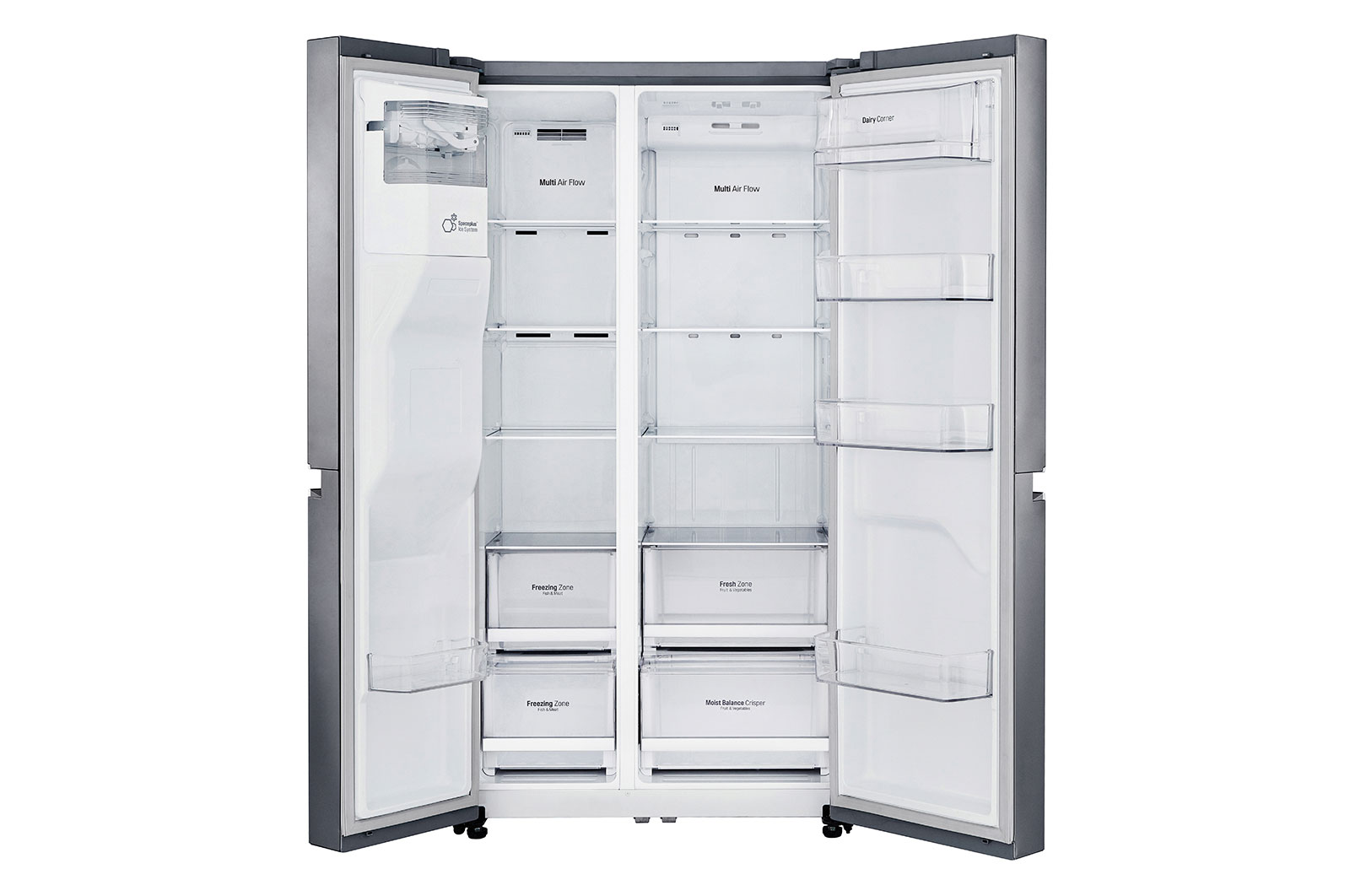 LG 625L Side by Side (Shiny Steel) - Energiklasse F, Vand-/isdispenser med vandtilkobling og Smart Diagnosis™ , GSL480PZXV