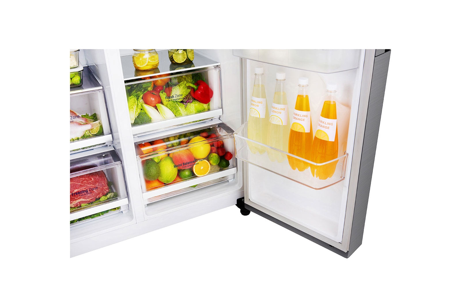 LG 625L Side by Side (Shiny Steel) - Energiklasse F, Vand-/isdispenser med vandtilkobling og Smart Diagnosis™ , GSL480PZXV