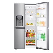 LG 625L Side by Side (Shiny Steel) - Energiklasse F, Vand-/isdispenser med vandtilkobling og Smart Diagnosis™ , GSL480PZXV