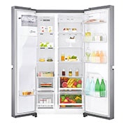 LG 625L Side by Side (Shiny Steel) - Energiklasse F, Vand-/isdispenser med vandtilkobling og Smart Diagnosis™ , GSL480PZXV