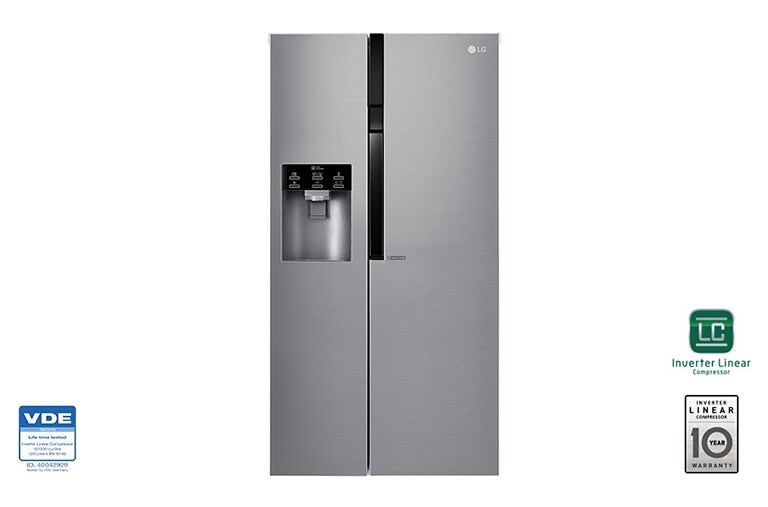 Visning forfra af 606L Side by Side (Shiny Steel) - Is og vand dispenser Energiklasse F Plumbing, Smart Diagnosis™ GSL560PZXV