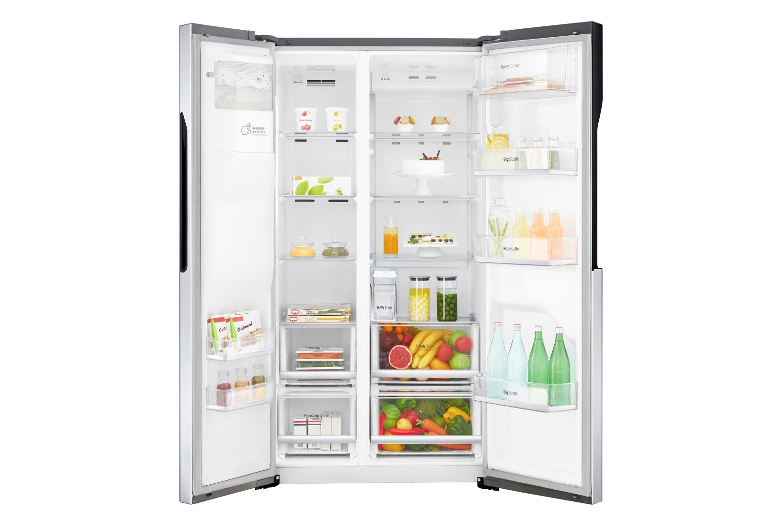 LG 606L Side by Side (Shiny Steel) - Is og vand dispenser Energiklasse F Non Plumbing, Smart Diagnosis™, GSL561PZUZ