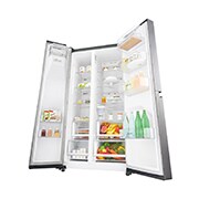 LG 625L Side by Side (Shiny Steel) - Is og vand dispenser Energiklasse F Vand-/isdispenser uden vandtilkobling, Smart Diagnosis™ med Wi-Fi, GSL761PZUZ