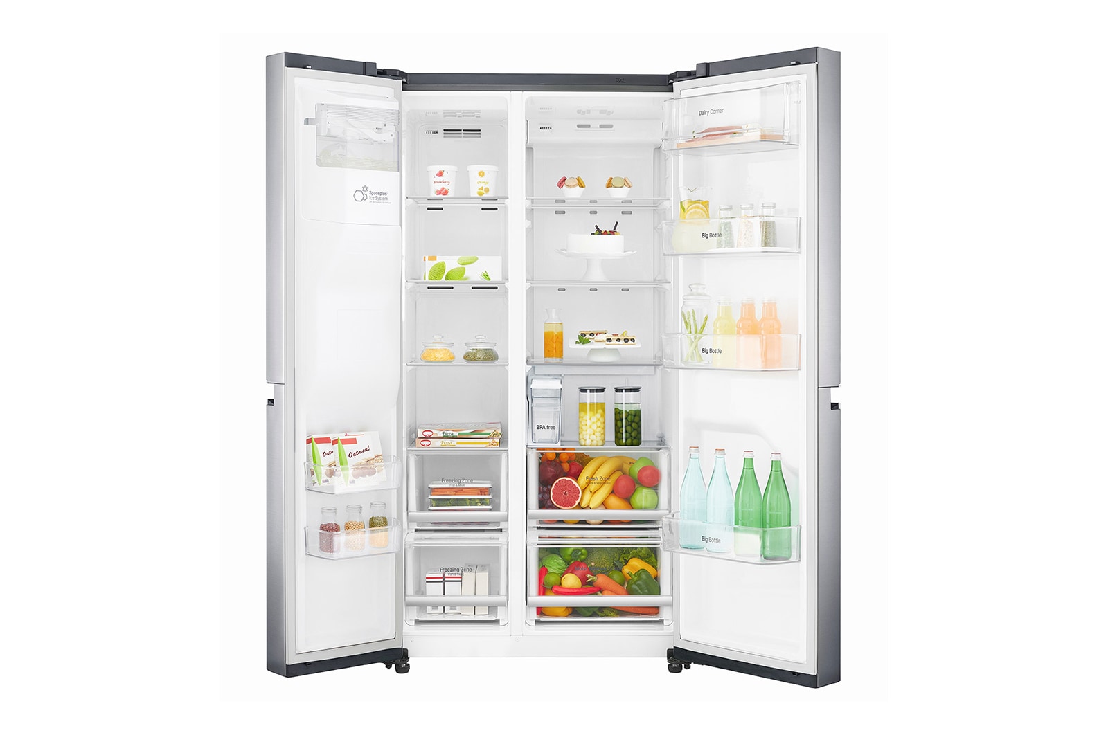 LG 625L Side by Side (Shiny Steel) - Is og vand dispenser Energiklasse F Vand-/isdispenser uden vandtilkobling, Smart Diagnosis™ med Wi-Fi, GSL761PZUZ