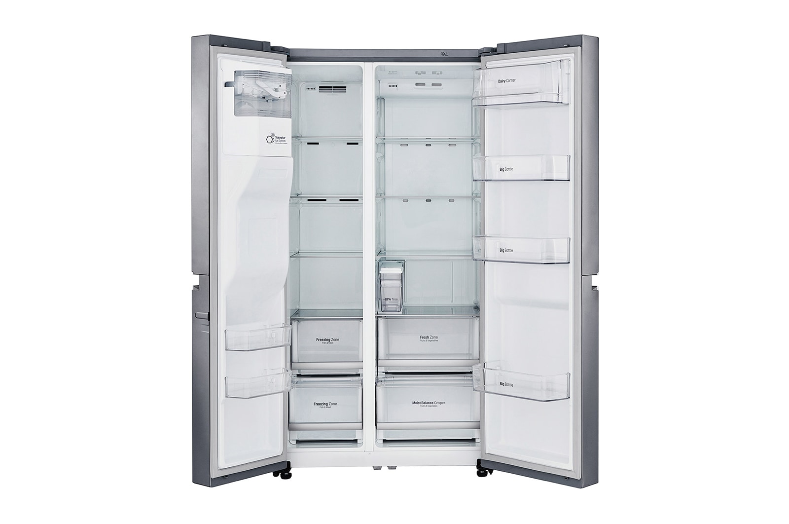 LG 625L Side by Side (Shiny Steel) - Is og vand dispenser Energiklasse F Vand-/isdispenser uden vandtilkobling, Smart Diagnosis™ med Wi-Fi, GSL761PZUZ