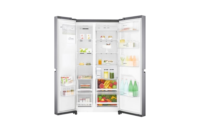 LG 625L Side by Side (Shiny Steel) Energiklasse F, Vand-/isdispenser uden vandtilkobling, Smart Diagnosis™ med Wi-Fi, GSL761PZXV