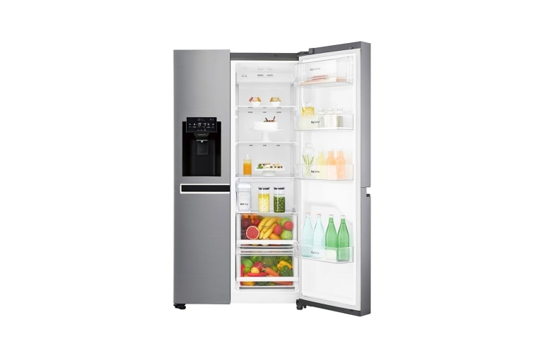 LG 625L Side by Side (Shiny Steel) Energiklasse F, Vand-/isdispenser uden vandtilkobling, Smart Diagnosis™ med Wi-Fi, GSL761PZXV