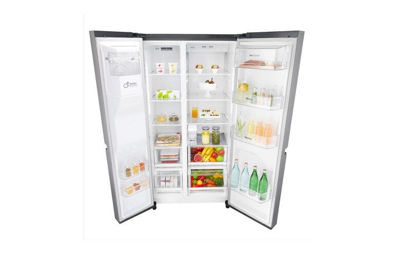 LG 625L Side by Side (Shiny Steel) Energiklasse F, Vand-/isdispenser uden vandtilkobling, Smart Diagnosis™ med Wi-Fi, GSL761PZXV