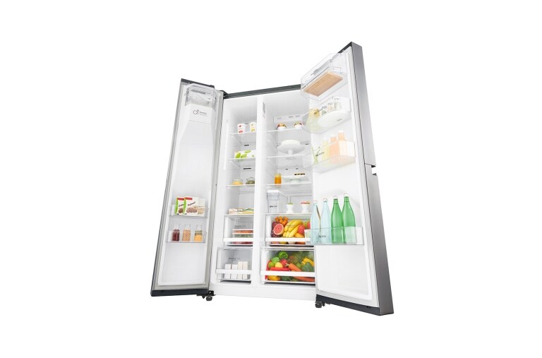 LG 625L Side by Side (Shiny Steel) Energiklasse F, Vand-/isdispenser uden vandtilkobling, Smart Diagnosis™ med Wi-Fi, GSL761PZXV