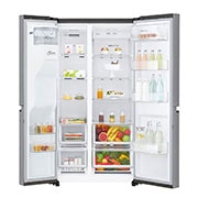 LG 625L Side by Side (Shiny Steel), Is og vand dispenser, Energiklasse F, Vand-/isdispenser med vandtilkobling, Smart Diagnosis™ med Wi-Fi, GSL960PZUZ
