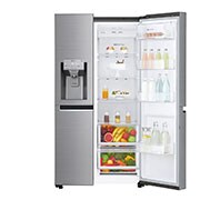 LG 625L Side by Side (Shiny Steel), Is og vand dispenser, Energiklasse F, Vand-/isdispenser med vandtilkobling, Smart Diagnosis™ med Wi-Fi, GSL960PZUZ