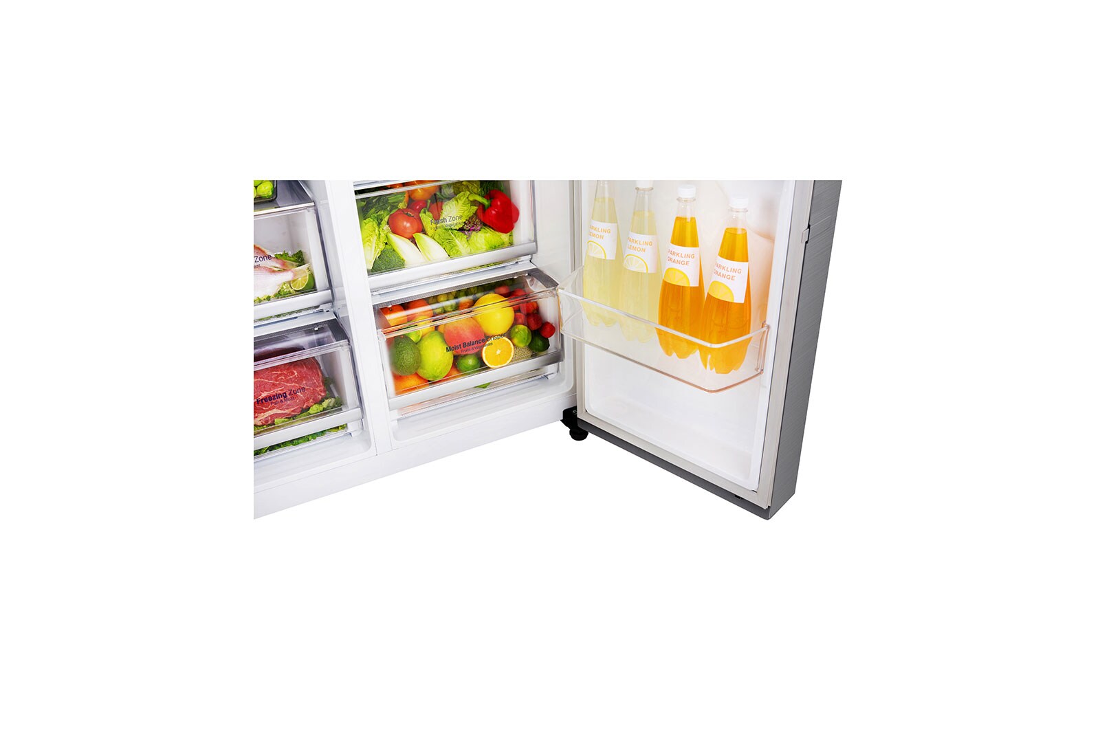 LG 625L Side by Side (Shiny Steel), Is og vand dispenser, Energiklasse F, Vand-/isdispenser med vandtilkobling, Smart Diagnosis™ med Wi-Fi, GSL960PZUZ