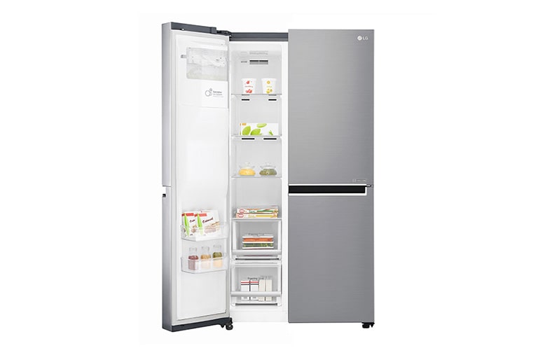 LG 625L Side by Side (Shiny Steel) Energiklasse F, Vand-/isdispenser uden vandtilkobling, Smart Diagnosis™ med Wi-Fi, GSL961PZUZ