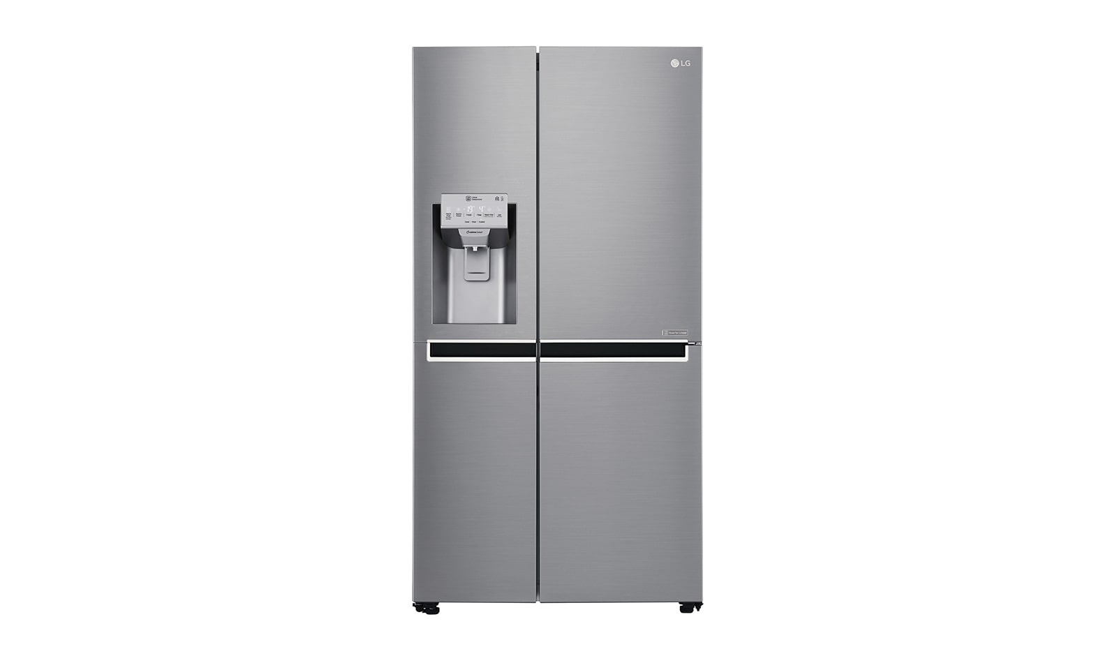 Visning forfra af 625L Side by Side (Shiny Steel) Energiklasse F, Vand-/isdispenser uden vandtilkobling, Smart Diagnosis™ med Wi-Fi GSL961PZUZ