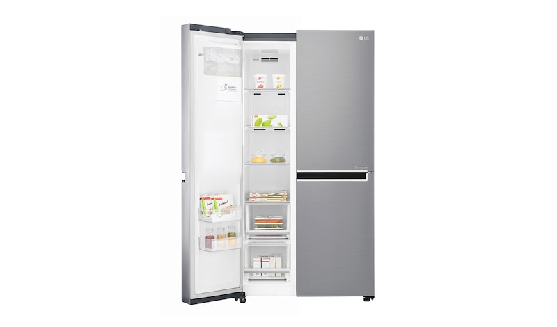 LG 625L Side by Side (Shiny Steel) Energiklasse F, Vand-/isdispenser uden vandtilkobling, Smart Diagnosis™ med Wi-Fi, GSL961PZUZ