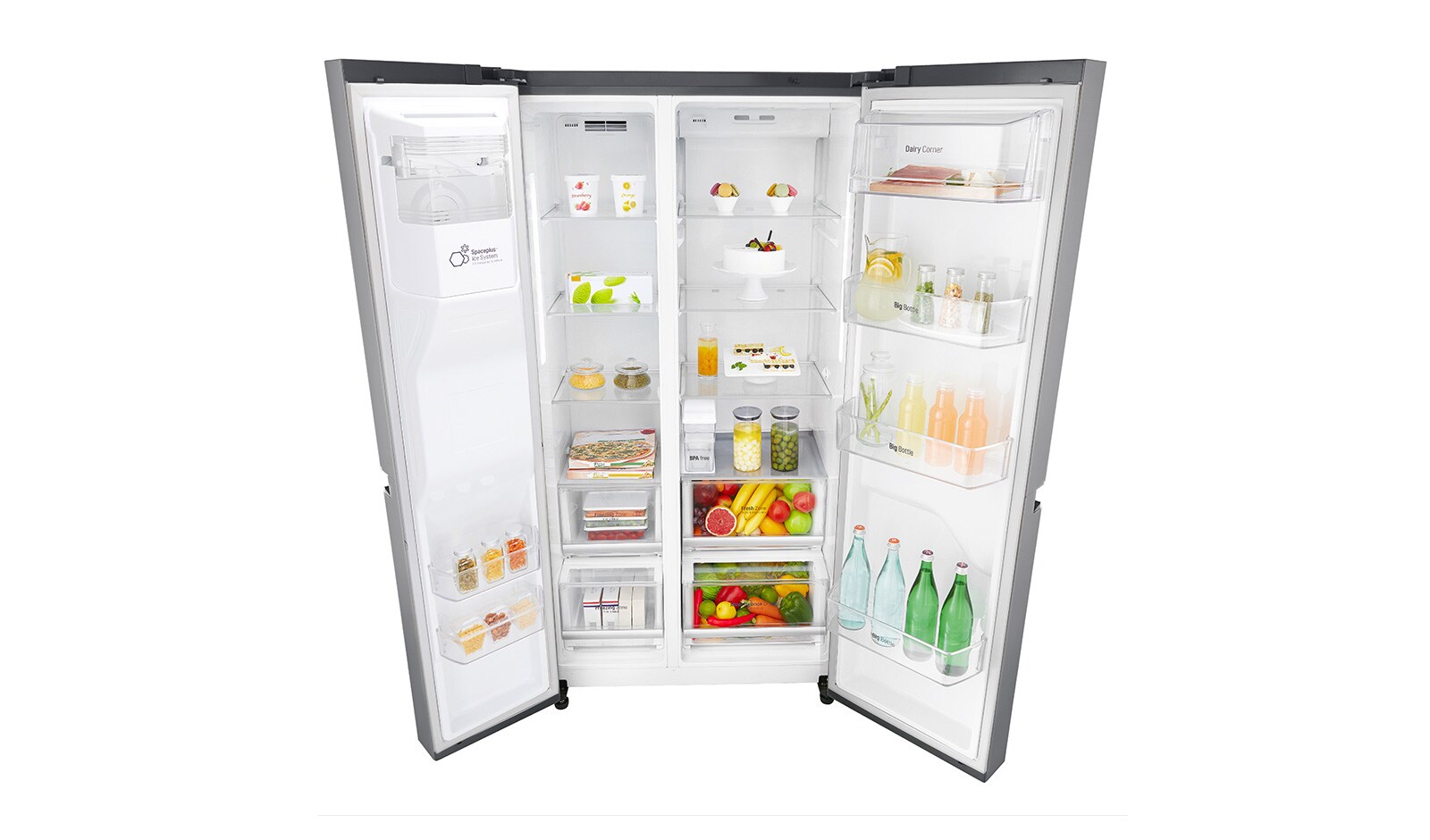 LG 625L Side by Side (Shiny Steel) Energiklasse F, Vand-/isdispenser uden vandtilkobling, Smart Diagnosis™ med Wi-Fi, GSL961PZUZ