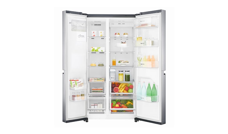 LG 625L Side by Side (Shiny Steel) Energiklasse F, Vand-/isdispenser uden vandtilkobling, Smart Diagnosis™ med Wi-Fi, GSL961PZUZ