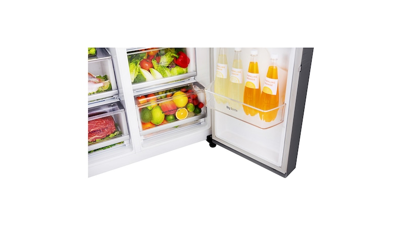 LG 625L Side by Side (Shiny Steel) Energiklasse F, Vand-/isdispenser uden vandtilkobling, Smart Diagnosis™ med Wi-Fi, GSL961PZUZ