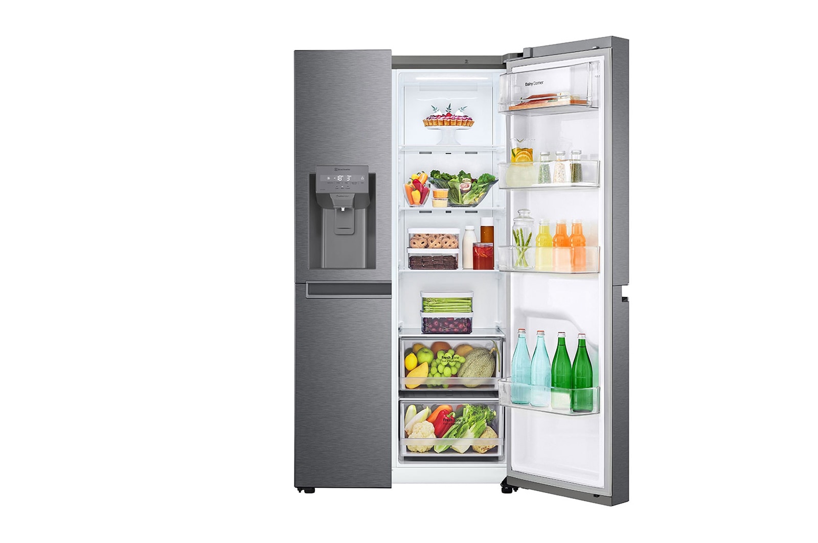 LG 634L Side by Side (Dark Graphite), Is og vand dispenser, Energiklasse F, Vand-/isdispenser med vandtilkobling, Smart Diagnosis™, GSLV30DSXM