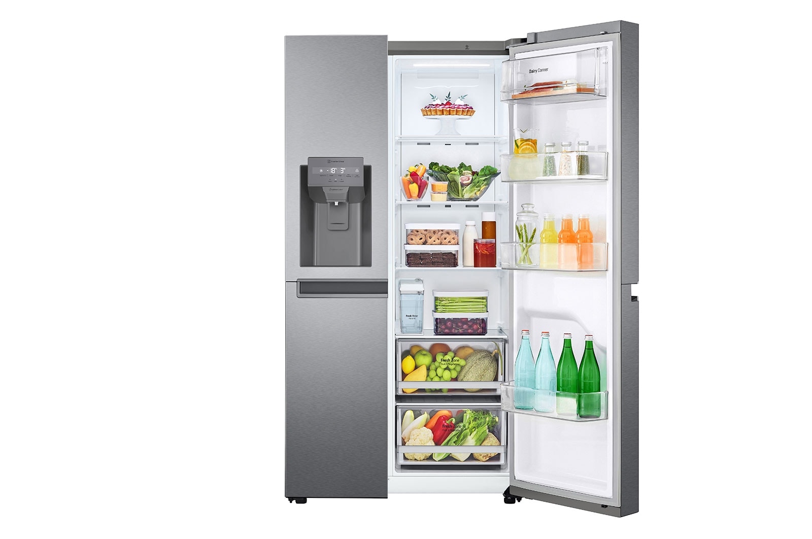 LG 634L Side by Side (Dark Graphite), Is og vand dispenser, Energiklasse E, Vand-/isdispenser uden vandtilkobling, Smart Diagnosis™, GSLV31DSXE