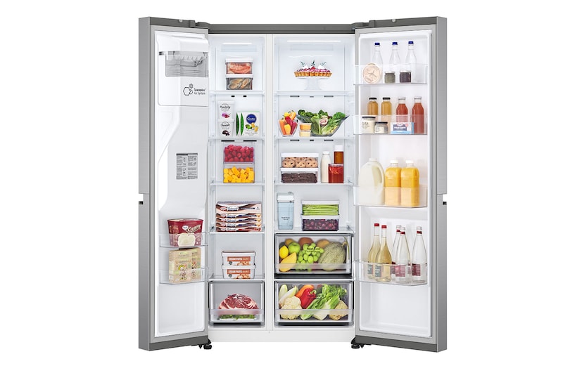LG 635L Side by Side (Shiny Steel), Energiklasse E, Vand-/isdispenser uden vandtilkoblingg, Smart Diagnosis™ , GSLV51PZXE